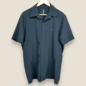 KUHL Tufflex Button Shirt Gray Men Medium Gray Blue Wicking Outdoor Short Sleeve